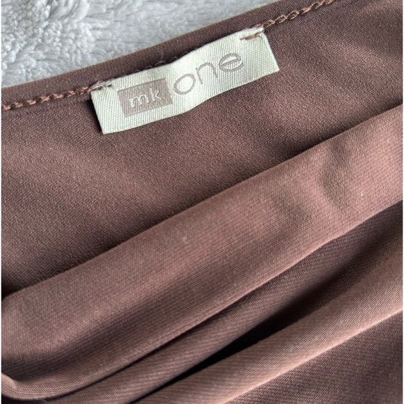 ‘MK ONE’ - UK Delicately sequinned brown cowl neck top. - Picture 3 of 5